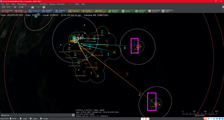 紫框1为安德森空军基地附近，紫框2为硫磺岛空军基地附近